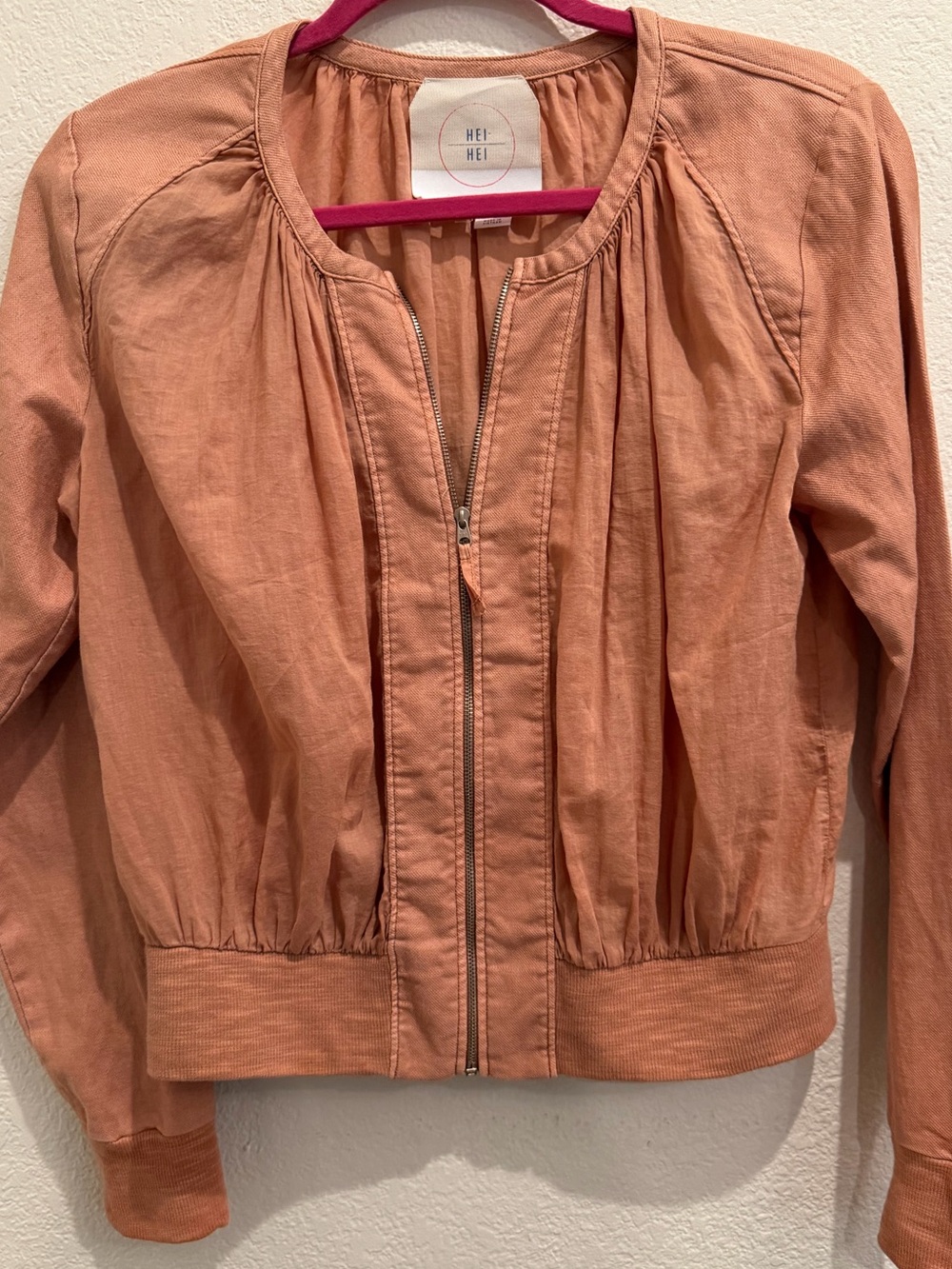 Anthropologie Hei Hei Hilltop Cropped Bomber Jacket Peach Apricot Small - Picture 2 of 8